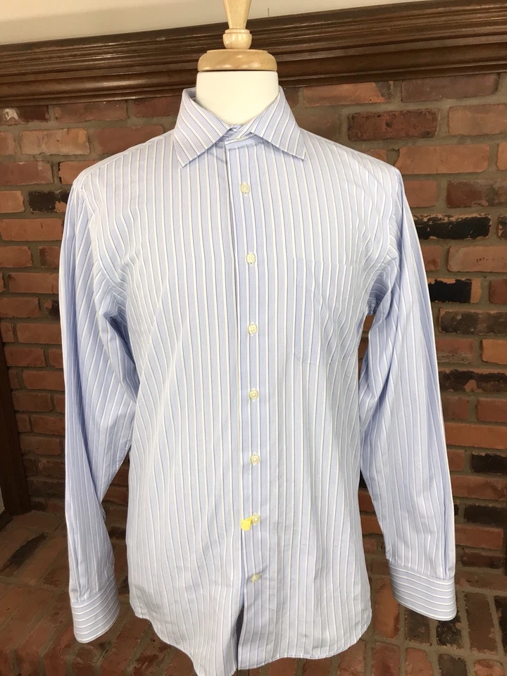 Camisa de algodón SANTORELLI manga larga con botones delanteros ~ para hombre 16 XL / rayas Foto 1 de 4