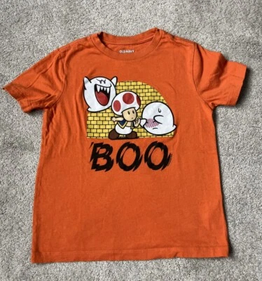 Old Navy Boys Super Mario T-shirt S(6-7) Toad Boo Halloween Orange Short Sleeve  - Image 1 of 4