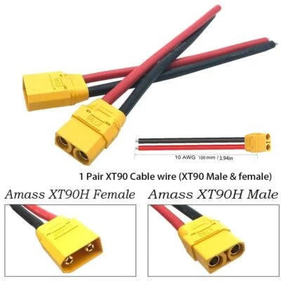 1Pair Ebike 10 AWG 100mm XT90 Parallel Pigtail Wire Cable Male &Female Connector - Image 1 of 4