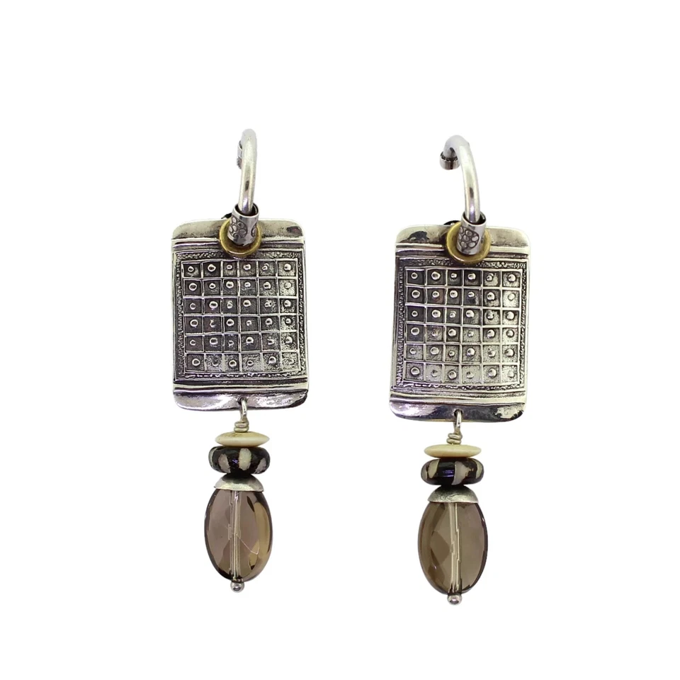 Brincos de argola de quartzo com relevo de prata Tabra - Imagem 1 de 1