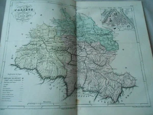 Carte département de l'Ariège en couleur 19ème - Foto 1 di 1