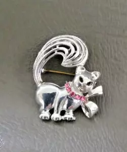 Vintage Cat Kitten Rhinestone Silver Tone Brooch Pin - Picture 1 of 4
