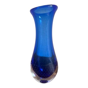 PRINC CZECH REPUBLIC VASE ART GLASS 10" BLUE SIGNED BY DESIGNER CONTEMPORARY - Picture 1 of 11