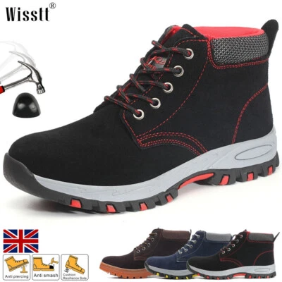 WISSTT Mens Suede Work Boots Hiking Army Steel Toe Cap Safety Shoes Walking Casual Size