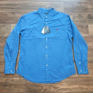 Ralph Lauren Shirt Mens XXL 2XL Blue Featherweight Twill Slim Fit Button Pony - Picture 1 of 8