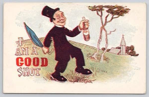 Ich bin ein guter Schütze, betrunken mit Flasche Roggen unbesendet antike Postkarte um 1906 - Bild 1 von 2