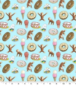Curious George “Party Toss” Cotton Fabric - Picture 1 of 3