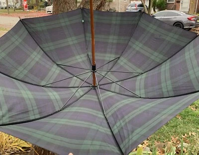 Vtg 80’s Polo Ralph Lauren Umbrella Wood Handle Black Watch Tartan  Plaid Green - Image 1 of 4