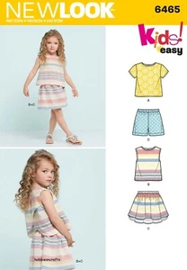 NEW LOOK 6465 KINDER leichtes Schnittmuster Oberteil Rock und Shorts Alter 3 - 8 ungeschnitten - Bild 1 von 4