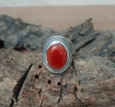 ANELLO UOMO CORNIOLA NATURALE PIETRA NASCITA ARGENTO MASSICCIO 925 PESANTE OS... - Immagine 1 di 4