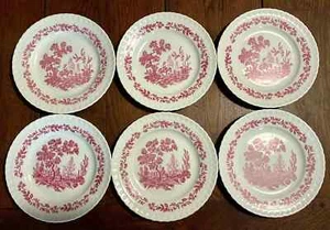 Série de six assiettes à dessert faïence de Gien décor Toscane rose - Imagen 1 de 8