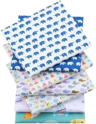 7 PCS Fish and Elephant Animal Cotton DIY Craft Quilting Sewing Patchwork 16x20" - Image 1 of 4
