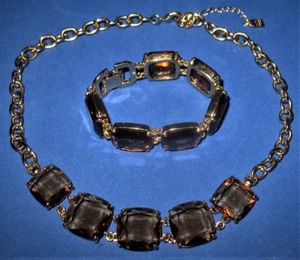 Lauren Ralph Lauren GoldTone Bracelet and Necklace DemiParure Emerald-Cut Stones - Picture 1 of 9