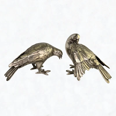 Vintage 1950s Asian Metal Pair of Pigeons Doves Bird Garden Decor Statues Rare - Image 1 of 4