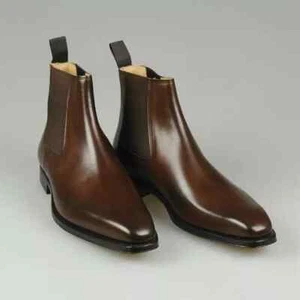 Handmade Men Brown Leather Chelsea Boots, Men Ankle Leather Office Boots - Picture 1 of 6