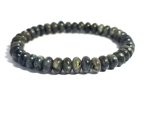 Natural Labradorite Gemstone Beaded Bracelet, 8mm Rondelle Beads, Dark Gray - Picture 1 of 6