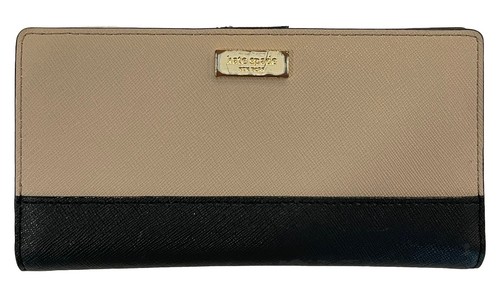 Portafoglio porta carte di credito KATE SPADE bi pieghe in pelle rivestita marrone nero