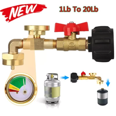 Adaptador de llenado de codo de tanque de propano con medidor para parrilla de tanque de botella de 1-20 lb Foto 1 de 4