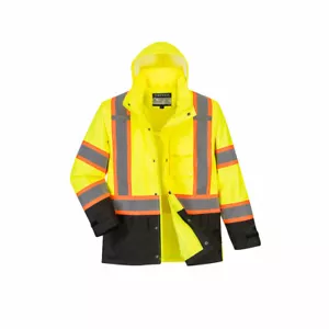 HI-VIS CONTRAST TAPE RAIN JACKET SIZE S-6X MESH LINED VENTED BACK CAPE US361 * - Picture 1 of 2