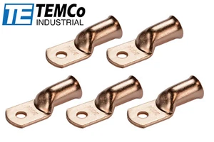 5 Lot 2/0 1/4" Hole Ring Terminal Lug Bare Copper Uninsulated AWG Gauge - Picture 1 of 7