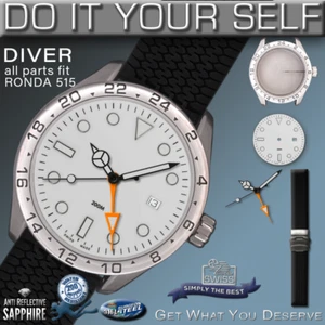 DO IT YOURSELF KIT DIVER GMT 200M CASE 45.6MM,  DIAL, HANDS fit RONDA 515 QUARTZ - Picture 1 of 7