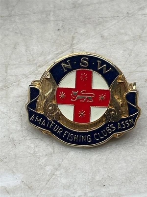 Vintage NSW Amateur Fishing Club Association badge Flag Gilt fish fisherman rod - image 1 of 3