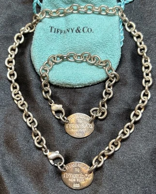 Tiffany & Co. Please Return To New York 925 sterling Silver Necklace & Bracelet - Image 1 of 4