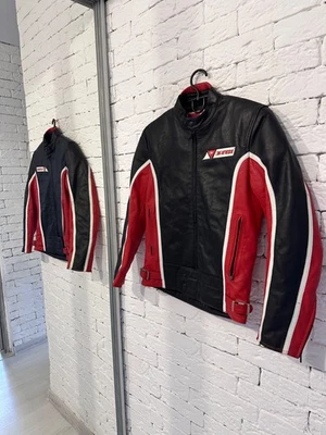 Vintage Dainese Leather Motorcycle Jacket Red/Black with White Stripes — Size 44 - Image 1 of 4