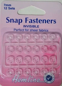 Hemline Invisible Snap Fasteners, 7mm, 12 Sets, Perfect For Sheer Fabrics - Imagen 1 de 2