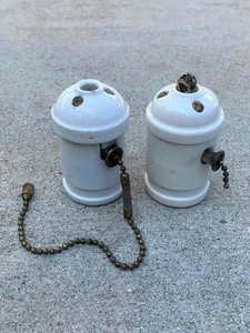 Lot of (2) Antique Porcelain Pull Chain Lamp Light Sockets 250W 250V - Untested - Picture 1 of 7