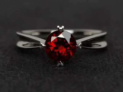 925 Sterling Silver Round Cut Garnet Gemstone Art Deco Women Ring Duty Free - Image 1 of 4