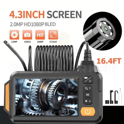 ZD-USMARKET Endoscope Camera Borescope 16.4FT Cable 4.3" Screen with 8 LED Lights Dual Lens