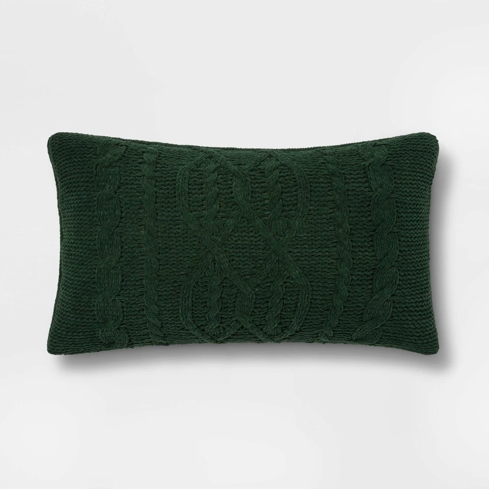 Cable Knit Chenille Oversize Lumbar Throw Pillow Green Rectangular- Threshold - Image 1 of 1
