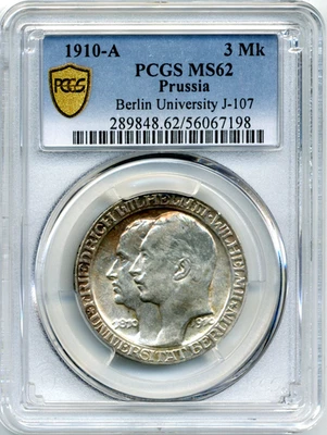 1910-A Prussia German States 3 Marks, Wilhelm II, Berlin University - PCGS MS62 - Image 1 of 3