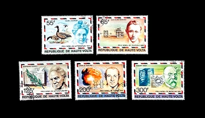 UPPER VOLTA Stamp Lot - 1977 Nobel Prize Winners Series CTO  r8 Full Set - Image 1 of 2