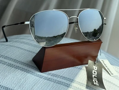 Gafas de sol Police SPL 9841 marco de metal plateado + lentes grises polarizadas - COL 579W Foto 1 de 4