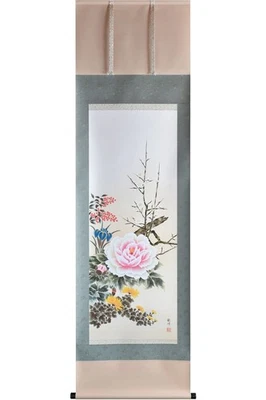  Hanging Scroll  Four Seasons Flowers Yamamura Kanpo 54.5 x 190cm Kakejiku Japan - Image 1 of 4