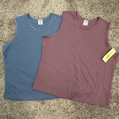 NWT Allison Daley Blue Pink Tank Top Satin Trim Edge Women Plus 2X Lot Of 2 - Image 1 of 4