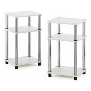 Furinno Just 3-Tier Turn-N-Tube End Table in 2-Pack in Stainless Steel Tubes - Picture 1 of 6