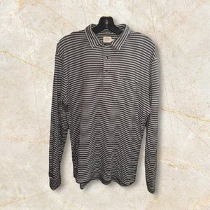 Faherty Shirt Cloud Polo Men's Sz L Long Sleeve Black Striped Pima Blend Soft - Picture 1 of 4