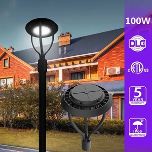 100 W LED Post Top Pole Light Outdoor Street Yard Circular Area Lighting DLC ETL - Picture 1 of 11