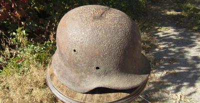 Elmetto tedesco reliquia originale WW2 WWII Wehrmacht francobollo grande taglia MFR ET66 #201 - Immagine 1 di 4