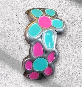 FLORAL ENAMEL Wide Band Ring  Pink Turquoise Daisy Retro Boho Silver Tone 🩵 - Picture 1 of 14