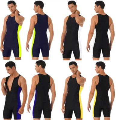 DE Herren Ärmellos Badeanzug Bein Sport Bodysuit Jumpsuit Kurz Einteiler Overall - Bild 1 von 3