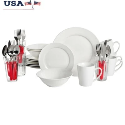 Juego combinado de vajilla 32 piezas servicio 4 platos cuencos utensilios tazas vasos blanco EE. UU. Foto 1 de 4