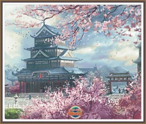 Sakura Japanese Pagoda 1028 Chart Counted Cross Stitch Pattern Needlework - Bild 1 von 5