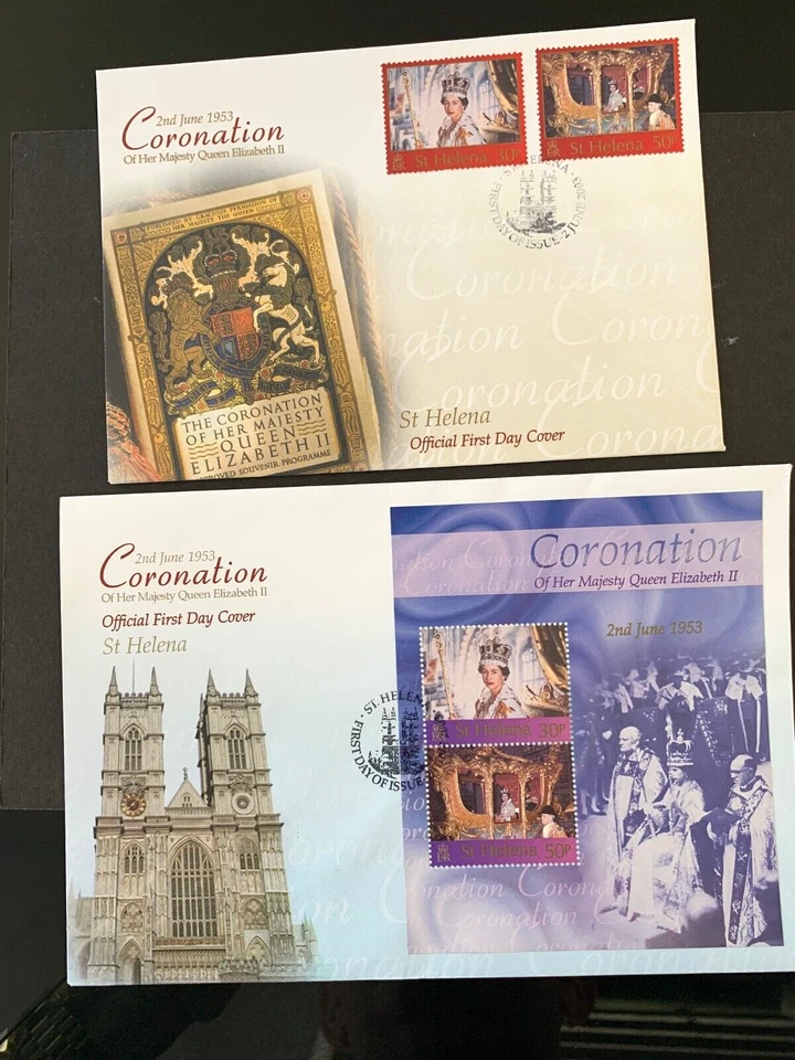 ST HELENA 2003 CORONATION ANNIVERSARY 2v & 2v M/S FIRST DAY COVERS x 2 - Image 1 of 1