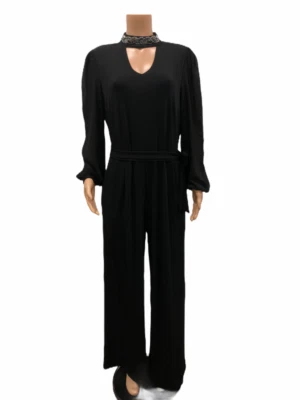 Lisa Rinna Collection Sheer Sleeves Jumpsuit Solid Solid Black Medium Size   - Image 1 of 2
