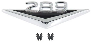 64-66 Mustang 289 V Script Fender Emblem Ornament Stud Mount w Clips Chrome - Picture 1 of 2