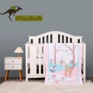 New Baby Girls 3 Pieces Sika Deer Flowers Nursery Bedding Crib Cot Sets - Picture 1 of 10